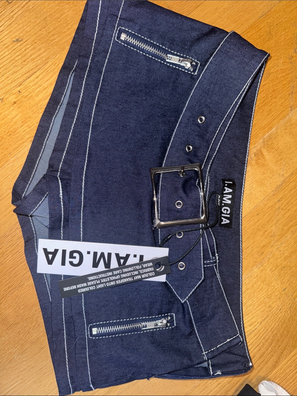I.AM.GIA Navy Blue Denim Shorts with Contrast Stitching & Statement Belt